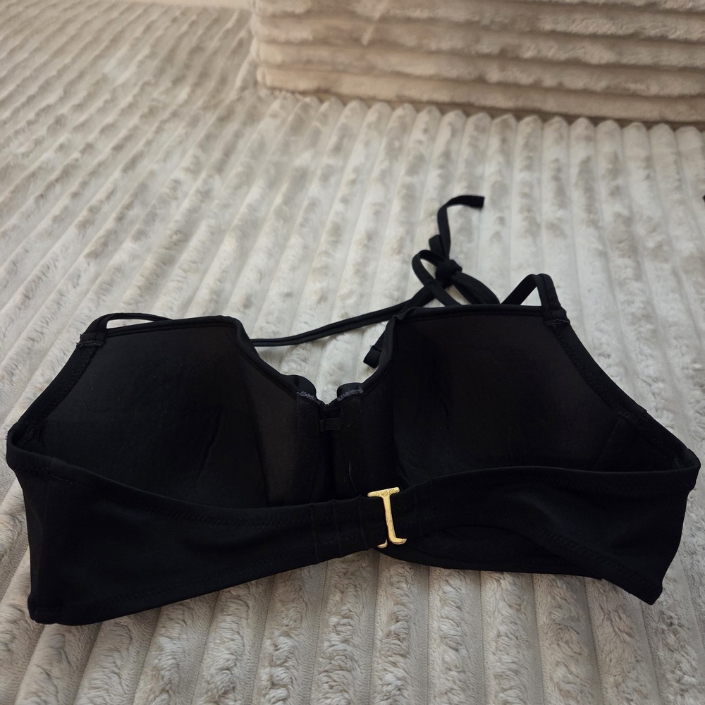 Smart & Sexy Black Push Up Bikini Top 34D Underwire Halter Swim Center Cinch - Picture 7 of 11